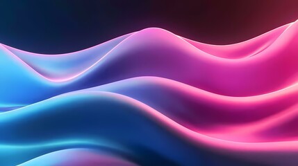 The image contains abstract, flowing waves of vibrant blue and pink, creating a dynamic and colorful landscape.