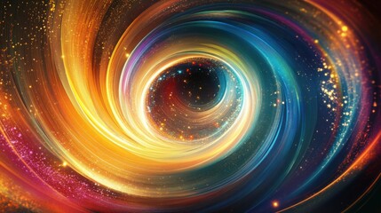 Obraz premium A dynamic visual of a swirling vortex of multi-colored light beams converging into a unified, glowing core
