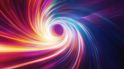 A dynamic visual of a swirling vortex of multi-colored light beams converging into a unified, glowing core