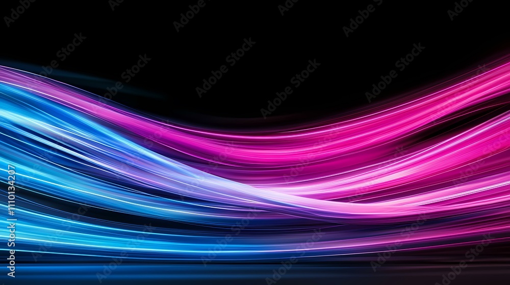 Poster the image contains abstract, flowing lines of vibrant blue and pink light against a black background