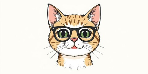 Obraz premium A whimsical stock photo featuring a cat wearing glasses, with a cat's head and face drawn in the middle of the frame, created using generative AI technology, cute, feline, digital art