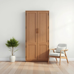 Interior with wooden cabinet and armchair 3d rendering