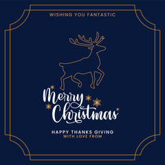 Christmas Card Design Template with Reindeer and
Snowflake Decoration. Elegant Christmas Greeting
Card Concept. Luxury Design Template for Christmas
Cards.