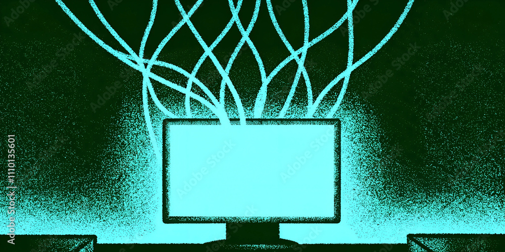 Poster abstract digital network connections and computer monitor illustration