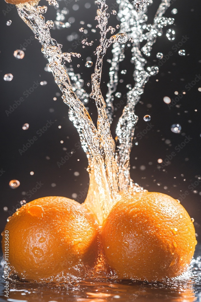 Aufkleber two oranges splashing in water, creating a dynamic visual effect.