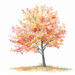 Watercolor Autumn Tree Illustration with Vibrant Fall Foliage