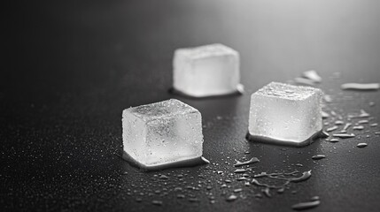 Captivating Close-up of Frosty Ice Cubes Glimmering Under Light in a Kitchen Setting Macro Photography Chilly Atmosphere