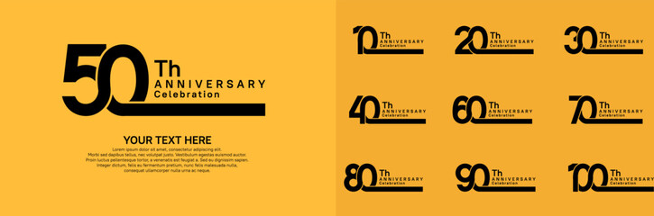 Anniversary logo set vector design, black color for celebration event