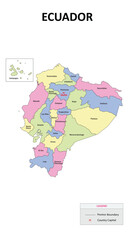Ecuador Map. State map of Ecuador. State map of Ecuador in colour with capital.