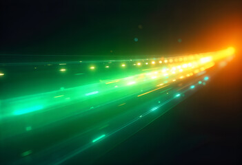 Obraz premium Vibrant green streaks of light in motion, ideal for modern, high-tech, and futuristic themes. Generative AI