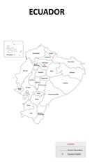 Fototapeta premium Ecuador Map. State and district map of Ecuador. Administrative map of Ecuador with states and boundaries in white color.