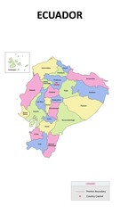Naklejka premium Ecuador Map. State map of Ecuador. State map of Ecuador in colour with capital.