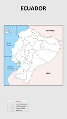 Obraz premium Ecuador Map. Political map of Ecuador with state border in outline. Political map of Ecuador with outline and neighbouring countries.