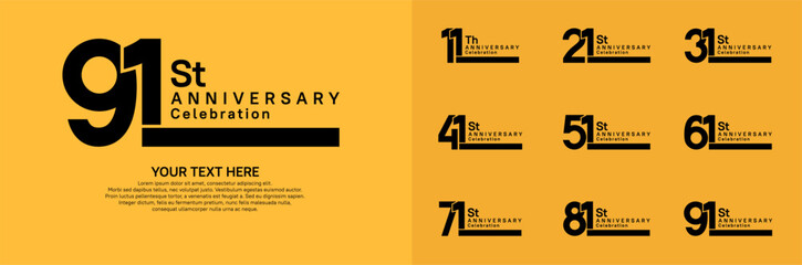 Anniversary logo set vector design, black color for celebration event