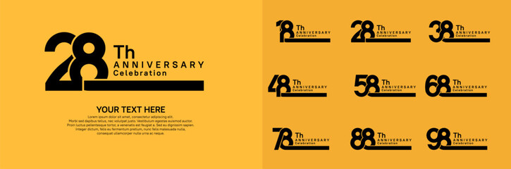 Anniversary logo set vector design, black color for celebration event