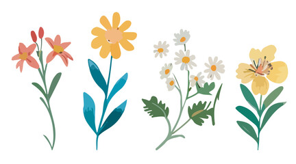 Collection of spring colorful bouquet flower elements vector. Set Botanical floral of wild flower, leaf branch, foliage on white background.