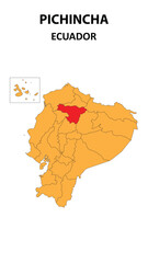 Fototapeta premium Pichincha Map is highlighted on the Ecuador map with detailed state and region outlines.