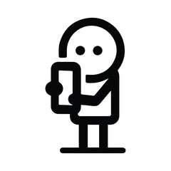 Obraz premium smartphone icon, man with phone, stick figure stickman, isolated silhouette on transparent background