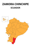 Zamora Chinchipe Map is highlighted on the Ecuador map with detailed state and region outlines.