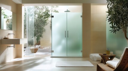 Modern Bathroom with Glass Shower and Natural Light