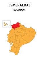 Obraz premium Esmeraldas Map is highlighted on the Ecuador map with detailed state and region outlines.