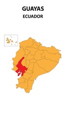 Guayas Map is highlighted on the Ecuador map with detailed state and region outlines.