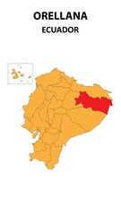 Fototapeta premium Orellana Map is highlighted on the Ecuador map with detailed state and region outlines.
