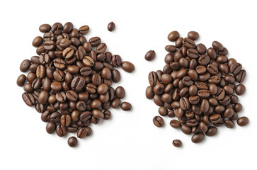 Obraz premium Coffee beans scattered on a white background, highlighting their quality and use in beverages. Generative AI