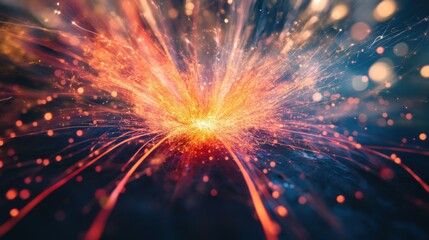 Fototapeta premium A mesmerizing image of abstract, colorful sparks converging to create a unified, radiant burst on a dark surface