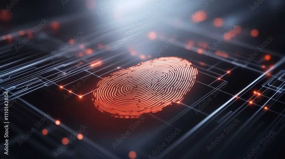 Poster a digital image of a fingerprint with a red outline