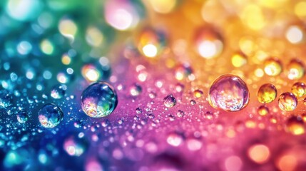 A mesmerizing scene of abstract, multi-colored droplets merging into a unified, radiant pattern on a clean backdrop