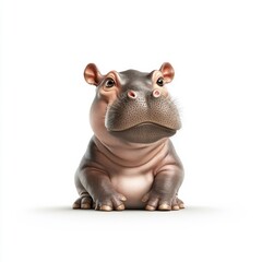 Fototapeta premium A cute baby hippo is sitting on a white background