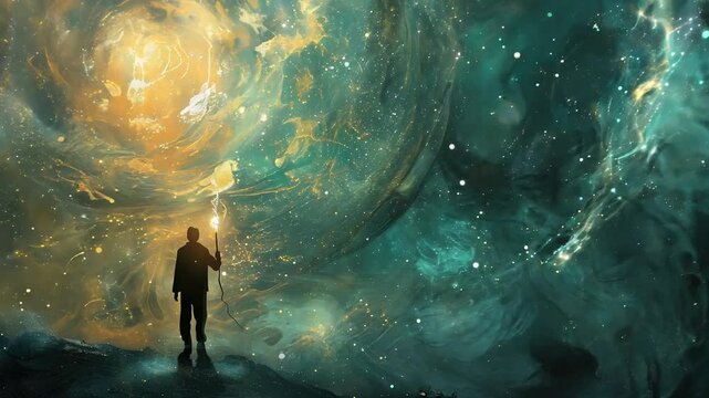 Truth seeker: figure grasping torch represents journey of discovery and exploration, illuminating darkness in search of truth, wisdom, clarity in world filled with uncertainty, confusion.