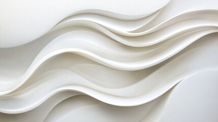 Abstract white waves softly overlapping, creating depth on a clean white background