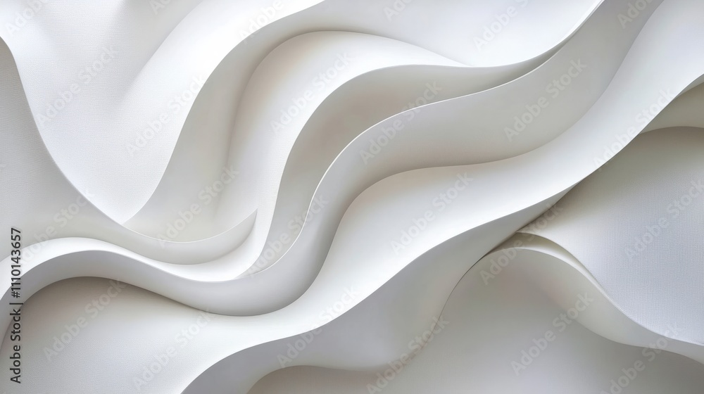 Poster abstract white waves softly overlapping, creating depth on a clean white background