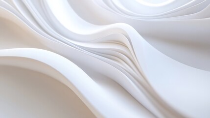 Abstract white waves softly overlapping, creating depth on a clean white background