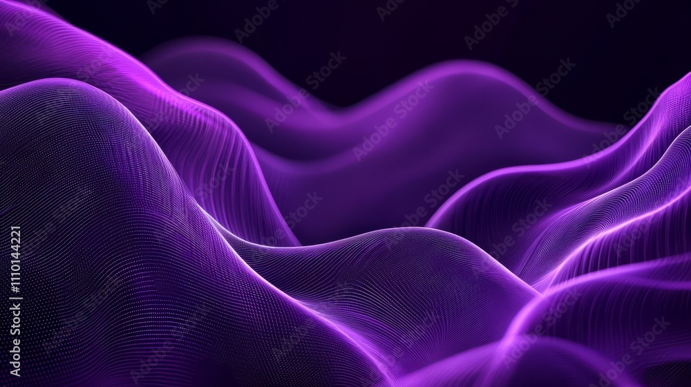 Poster abstract purple waves softly overlapping, creating depth on a clean white background
