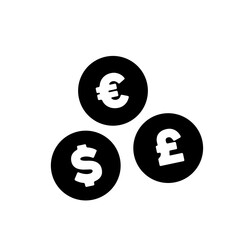Currency icon with three coins symbols for money and finance	