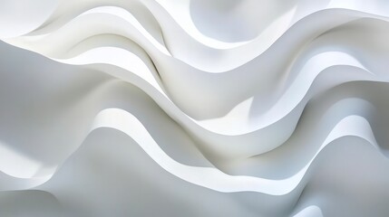 Abstract white waves softly overlapping, creating depth on a clean white background