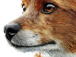 Close-up of a dog's face with expressive eyes.