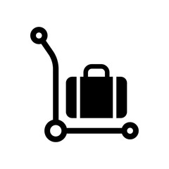 Luggage trolley icon with suitcase on trolley for travel and baggage handling