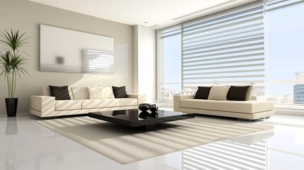 Modern minimalist living room with neutral tones