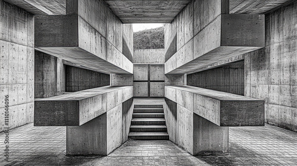 Poster abstract cross pattern formed by intersecting steel beams in modern architectural design.