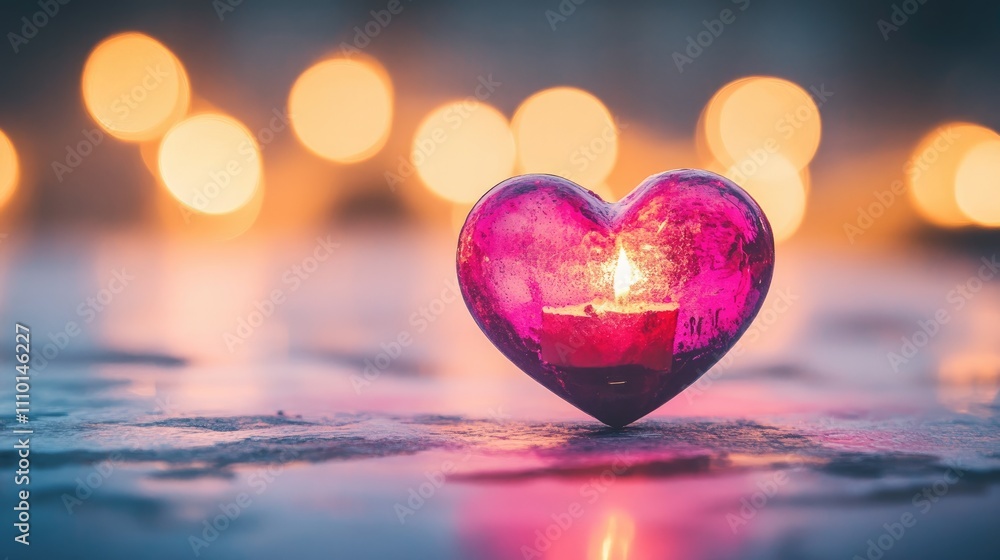 Poster abstract heart bokeh effect over a gradient pink background with light sparkles, perfect for valenti