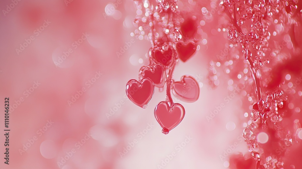 Poster abstract pastel pink and red background with soft bokeh heart patterns for valentine's