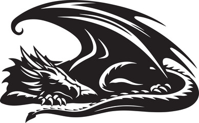 Dragon black and white silhouette in vector form 