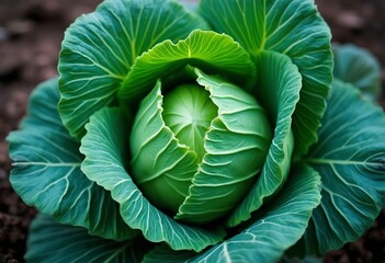 Close-up of a green cabbage leaf with intricate veins and patterns
