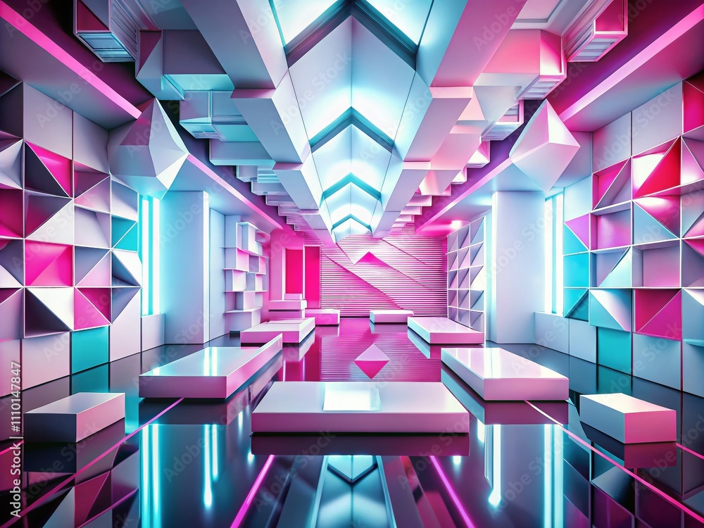 Poster 3d rendering of a white and pink abstract geometric background perfect for technology, advertising, 