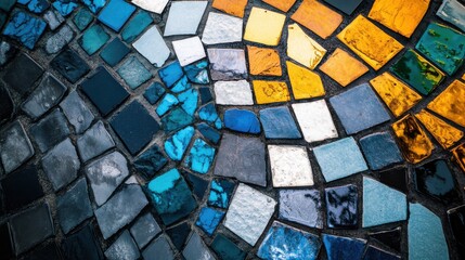 A mosaic of different colored tiles creating a unified pattern, representing the strength and beauty of diverse pieces coming together, minimalistic photography style