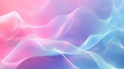 Obraz premium An abstract holographic gradient with flowing particle waves in shades of blue and pink, creating a calm digital wallpaper